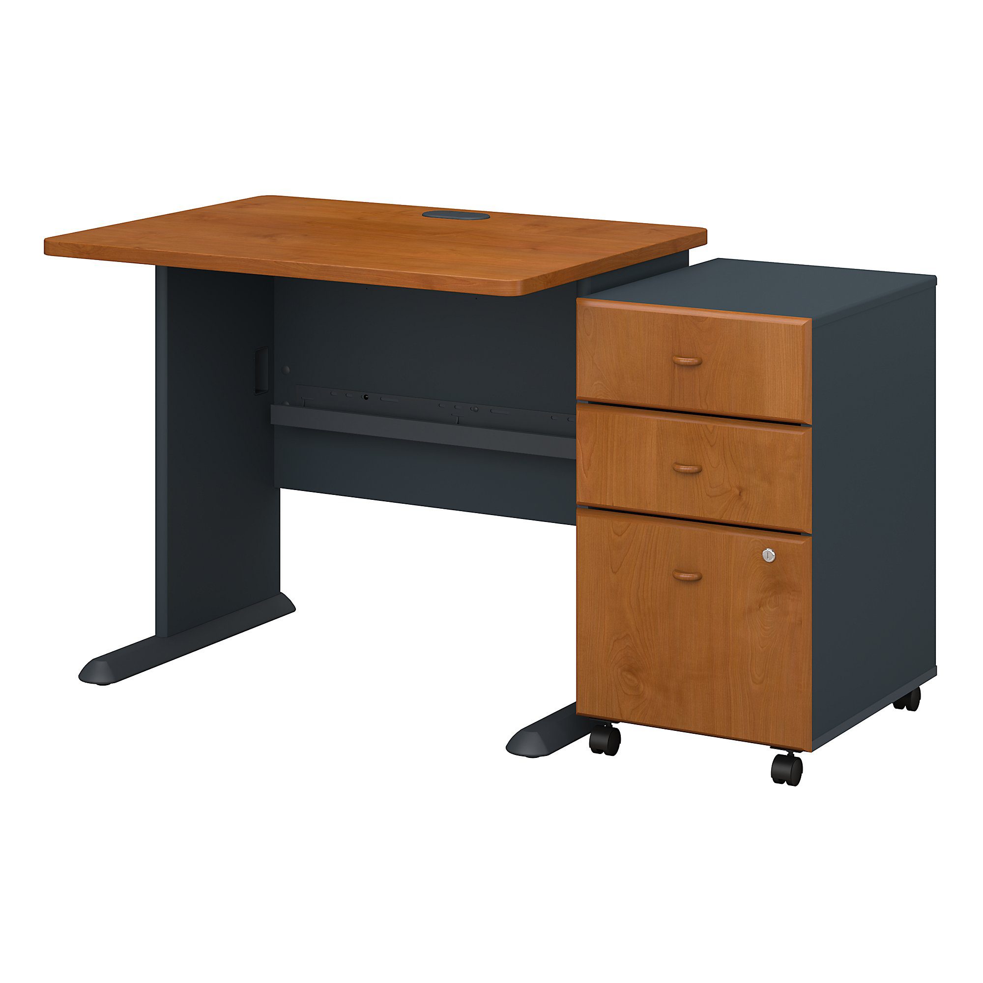 Bush Business Furniture Series A 36W Desk with Mobile File Cabinet in Natural  Cherry and Slate – Ready2Go Office Furniture