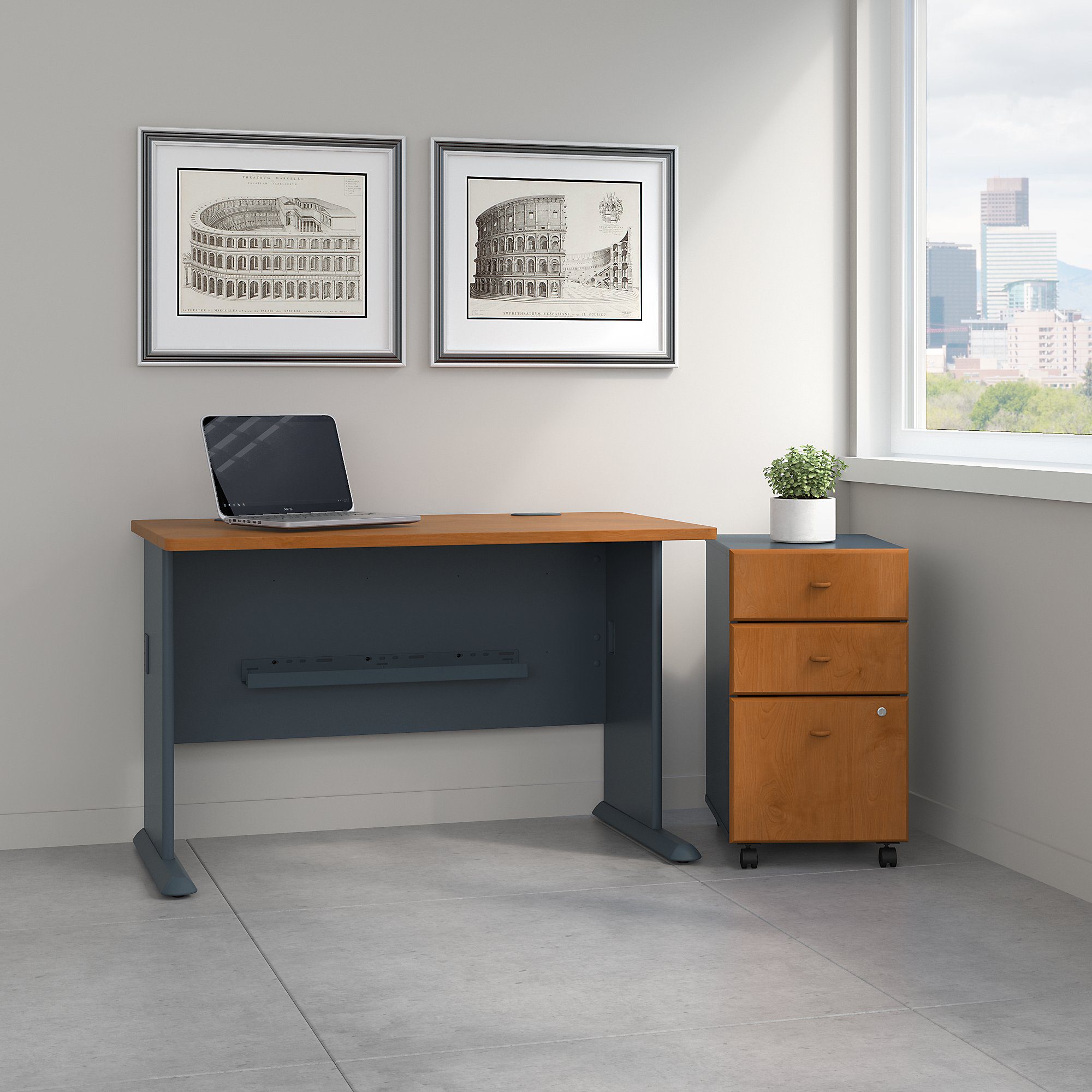 Bush Business Furniture Series A 48W Desk with Mobile File Cabinet in Natural  Cherry and Slate – Ready2Go Office Furniture